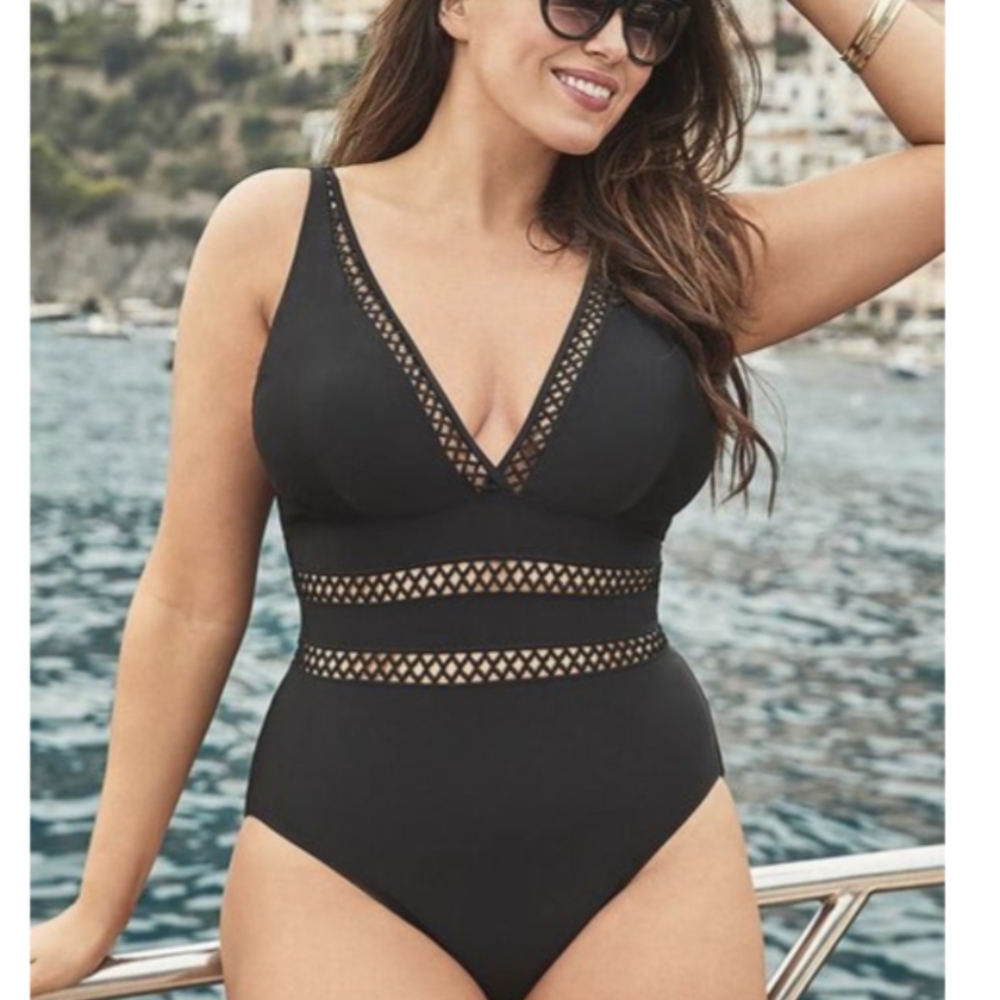 Swimsuitsforall lattice plunge one piece suit